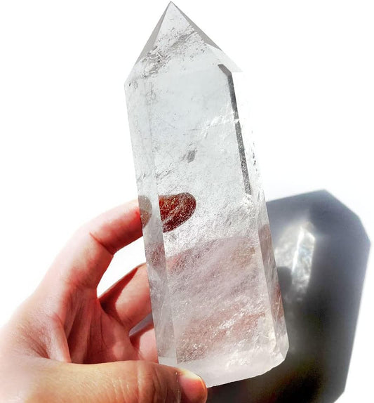 Big Natural Crystal Large Clear Quartz Point Lemurian Seed Crystal Healing Obelisk Home Decor (6-7inch)